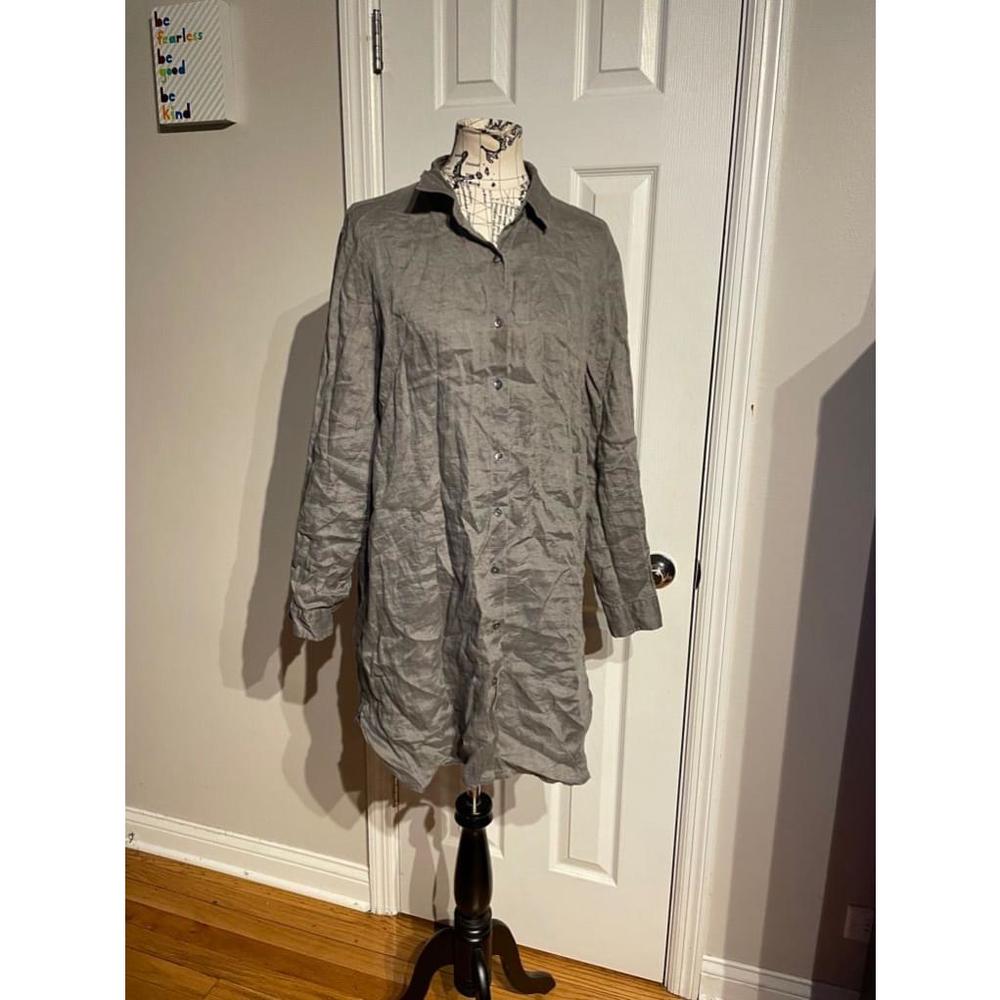J.Jill 100% linen oversized tunic shirt dress Coastal button minimalist top L